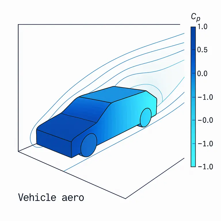 Ahmed-body external aerodynamics CFD result with pressure coefficient on the body.